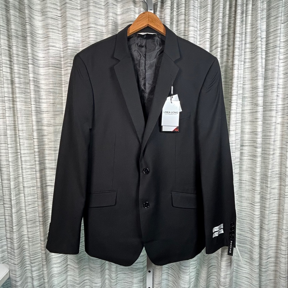 NWT Linea Uomo Performance Suit Wool Stretch Black Blazer Jacket‎ 44 Regular New